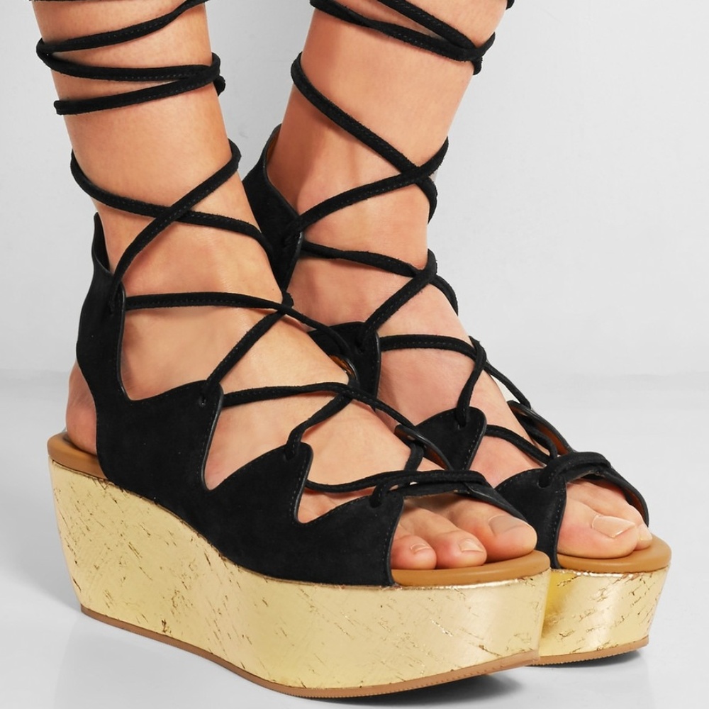 See by Chloe Metallic Cork Platform Laceup Sandal